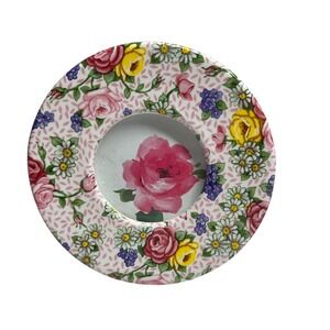 Carr Round Ceramic Floral Chintz Picture Frame Pink Yellow Purple 4 Inch